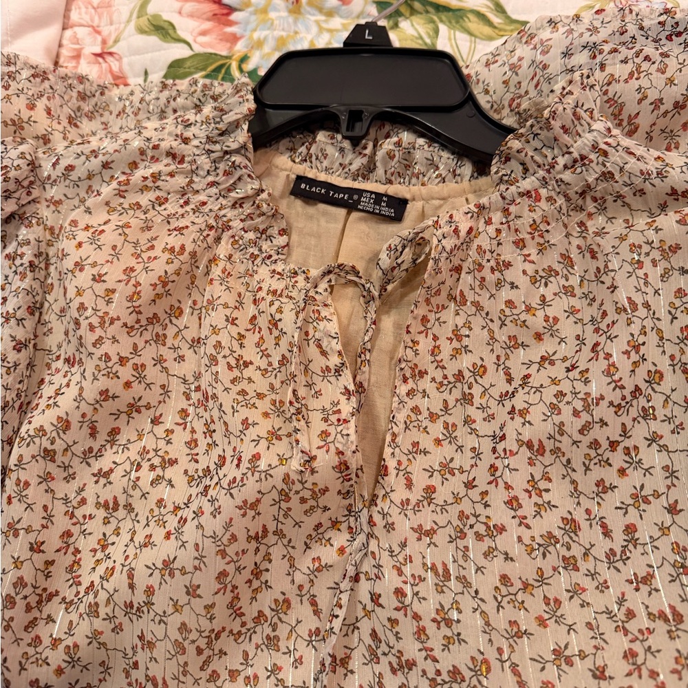 Black Tape_ Floral Blouse - Cream and Red